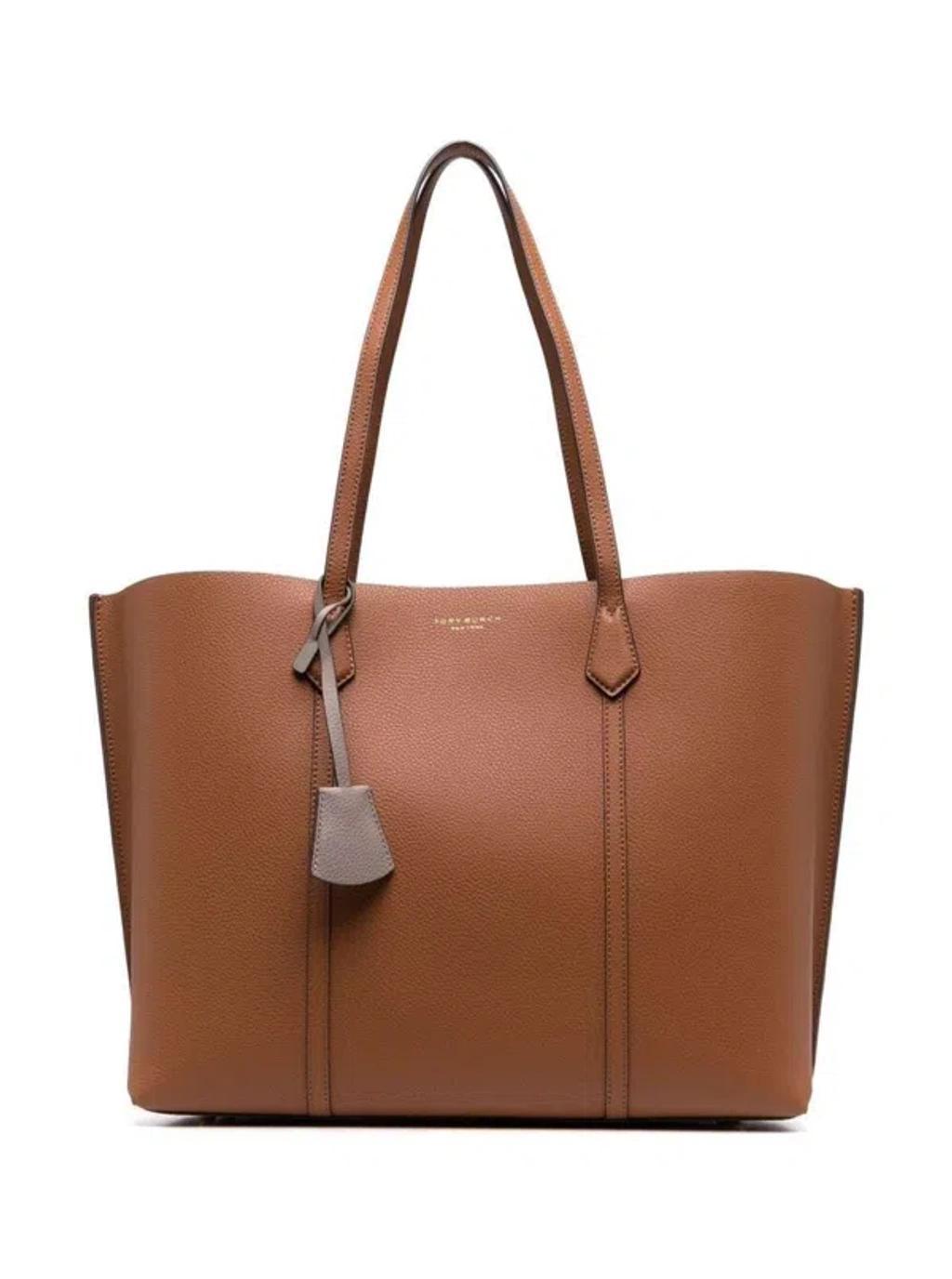 'perry' Brown Shopping Bag With Charm In Grainy Leather Woman Product Image