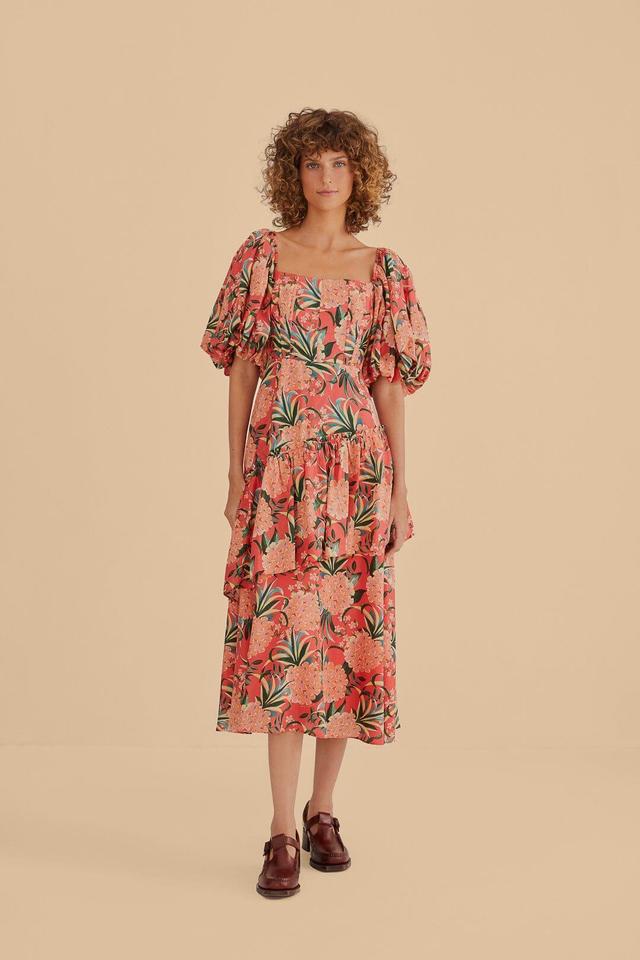 Red Pineapple Bloom Cut Out Midi Dress Product Image