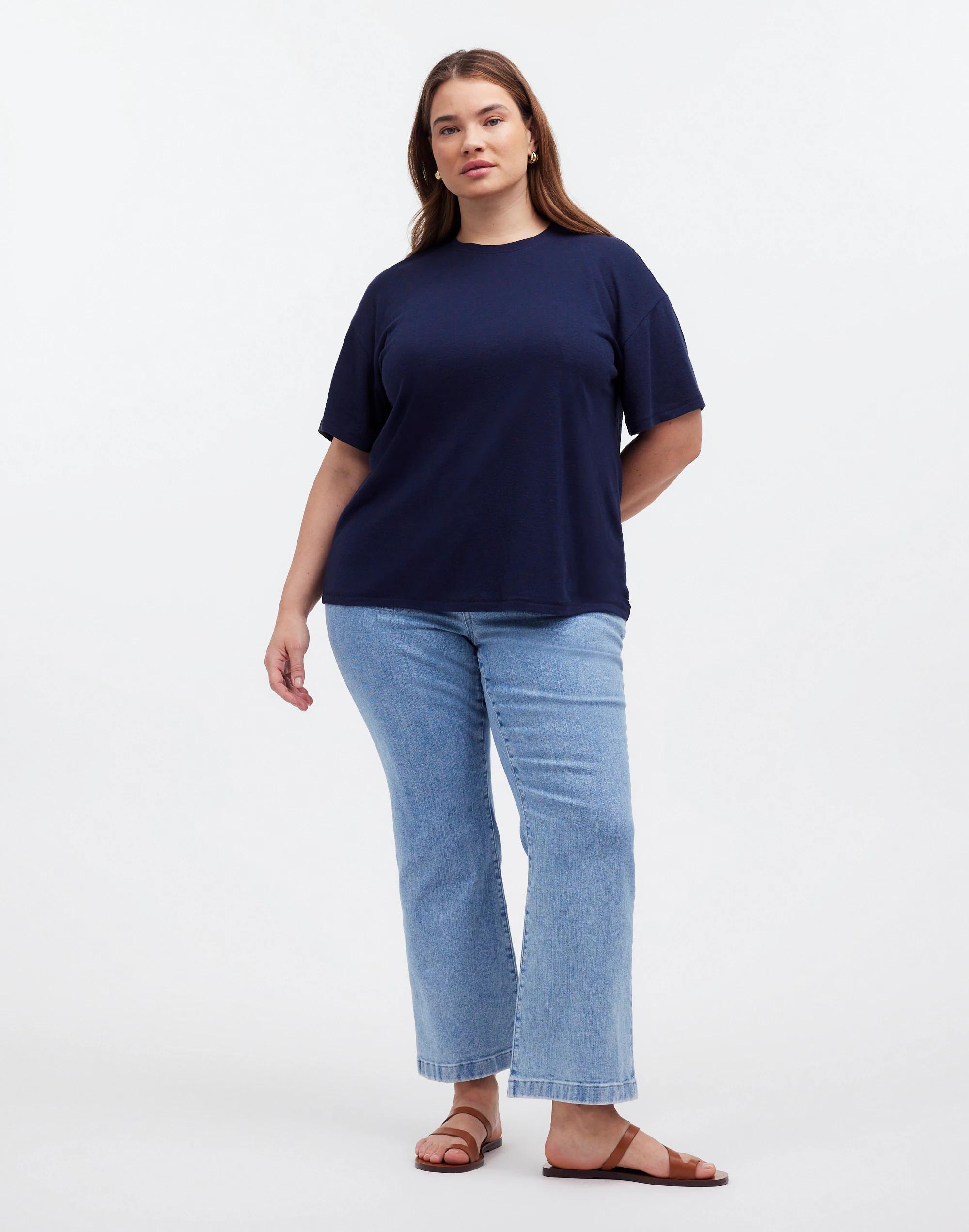 Plus Linen-Blend Crewneck Oversized Tee Product Image