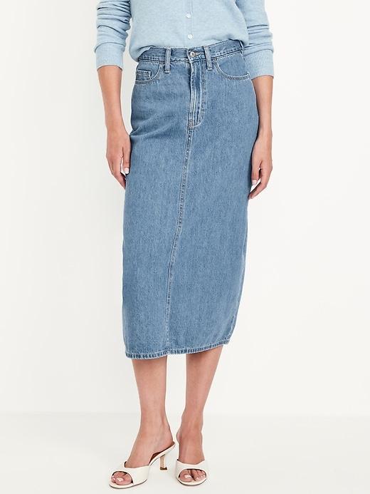 High-Waisted Wow Jean Midi Skirt Product Image