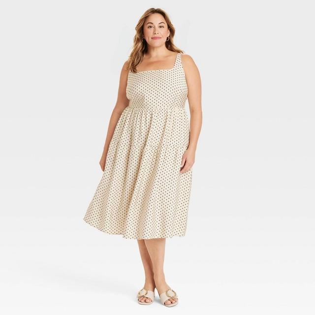 Womens Tiered Midi A-Line Dress - Ava & Viv Tan Polka Dots XXL Product Image