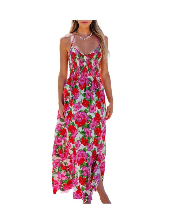 Cupshe Womens Floral Halterneck Smocked Bodice Maxi Beach Dress Product Image