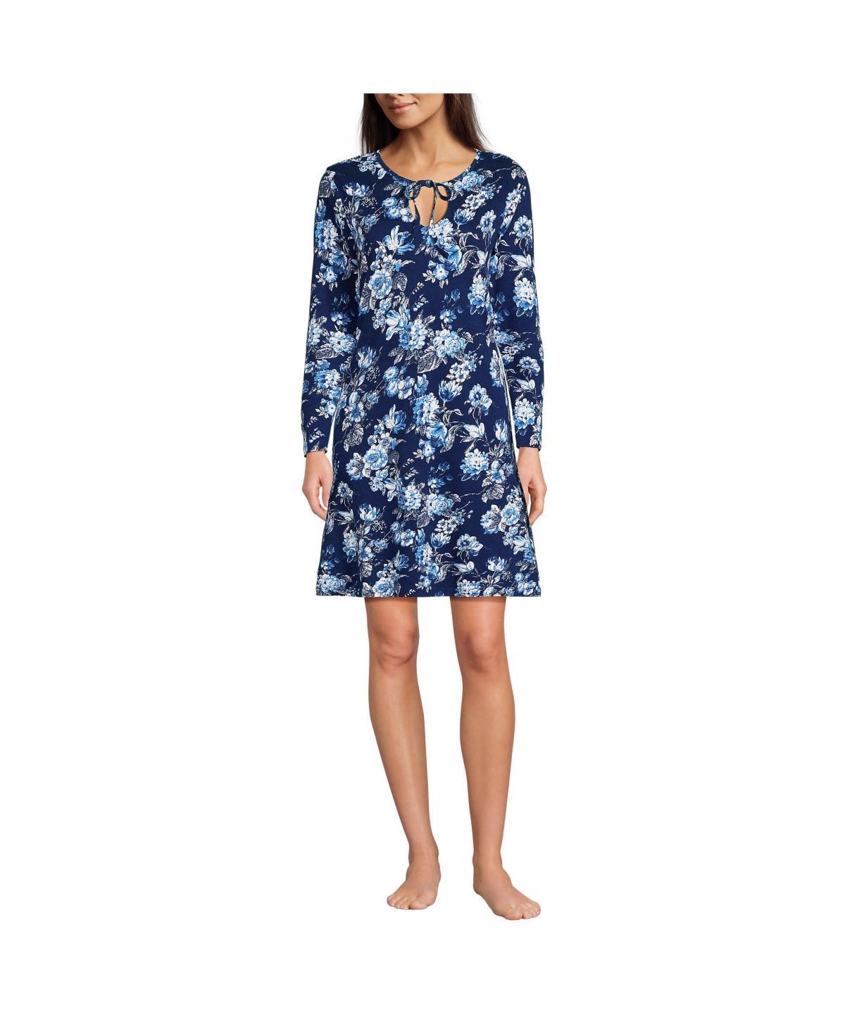 Lands End Womens Cotton Interlock Long Sleeve Above the Knee Nightgown Product Image