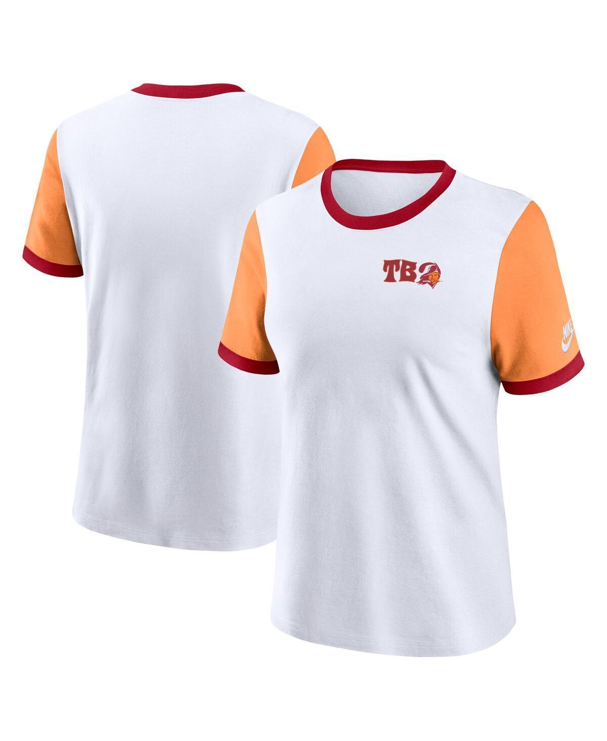 Nike Womens White Tampa Bay Buccaneers Rewind Ringer T-Shirt - White, Orange Product Image