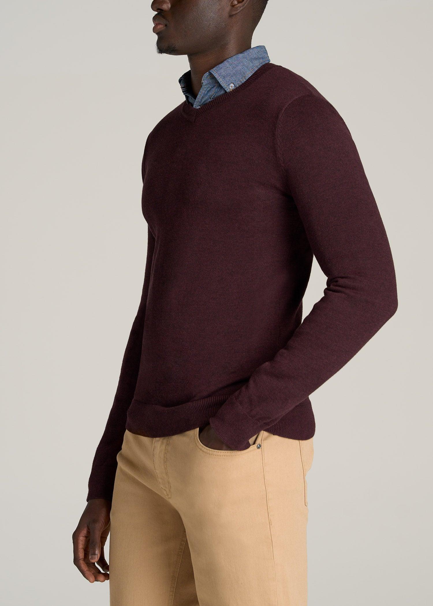 Everyday V-Neck Tall Men's Sweater in Burgundy Mix Male Product Image