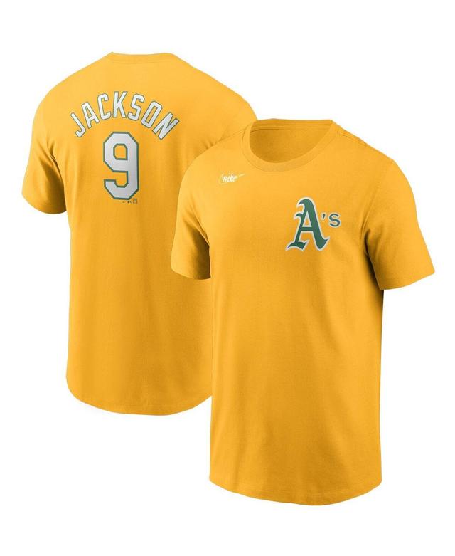 Mens Nike Reggie Jackson Gold Distressed Oakland Athletics Cooperstown Collection Name and Number T-shirt Product Image