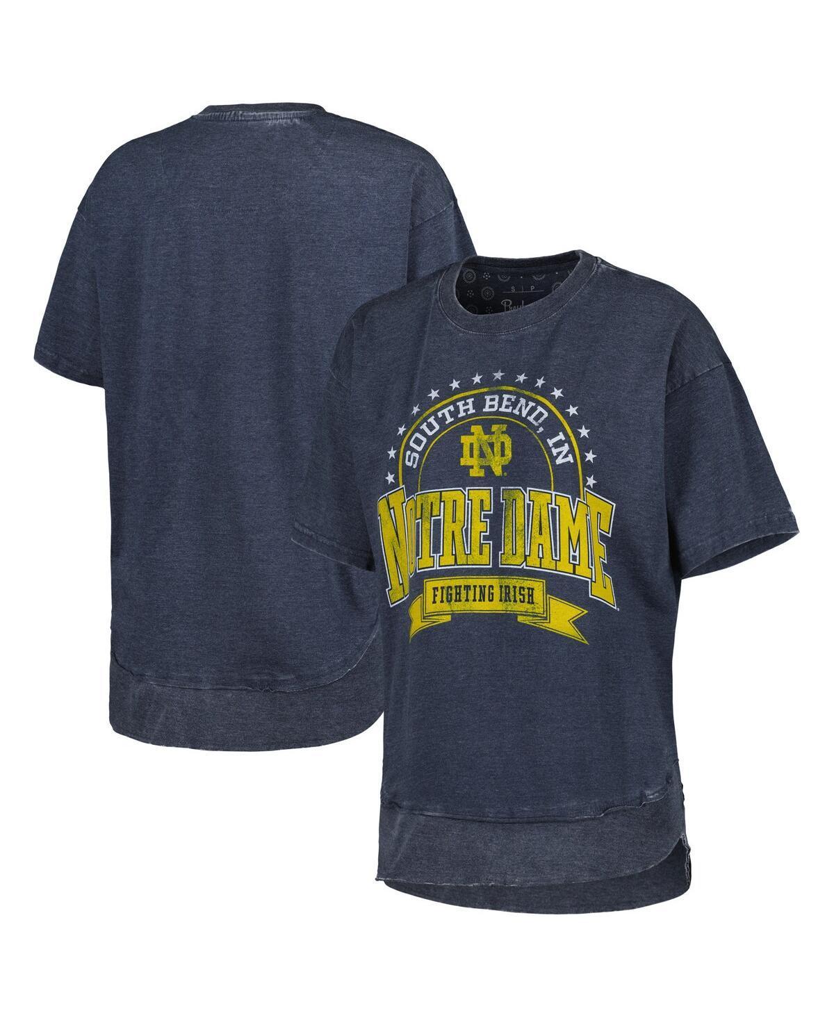 Womens Pressbox Heather Notre Dame Fighting Irish Vintage Wash Captain Poncho T-Shirt Blue Product Image