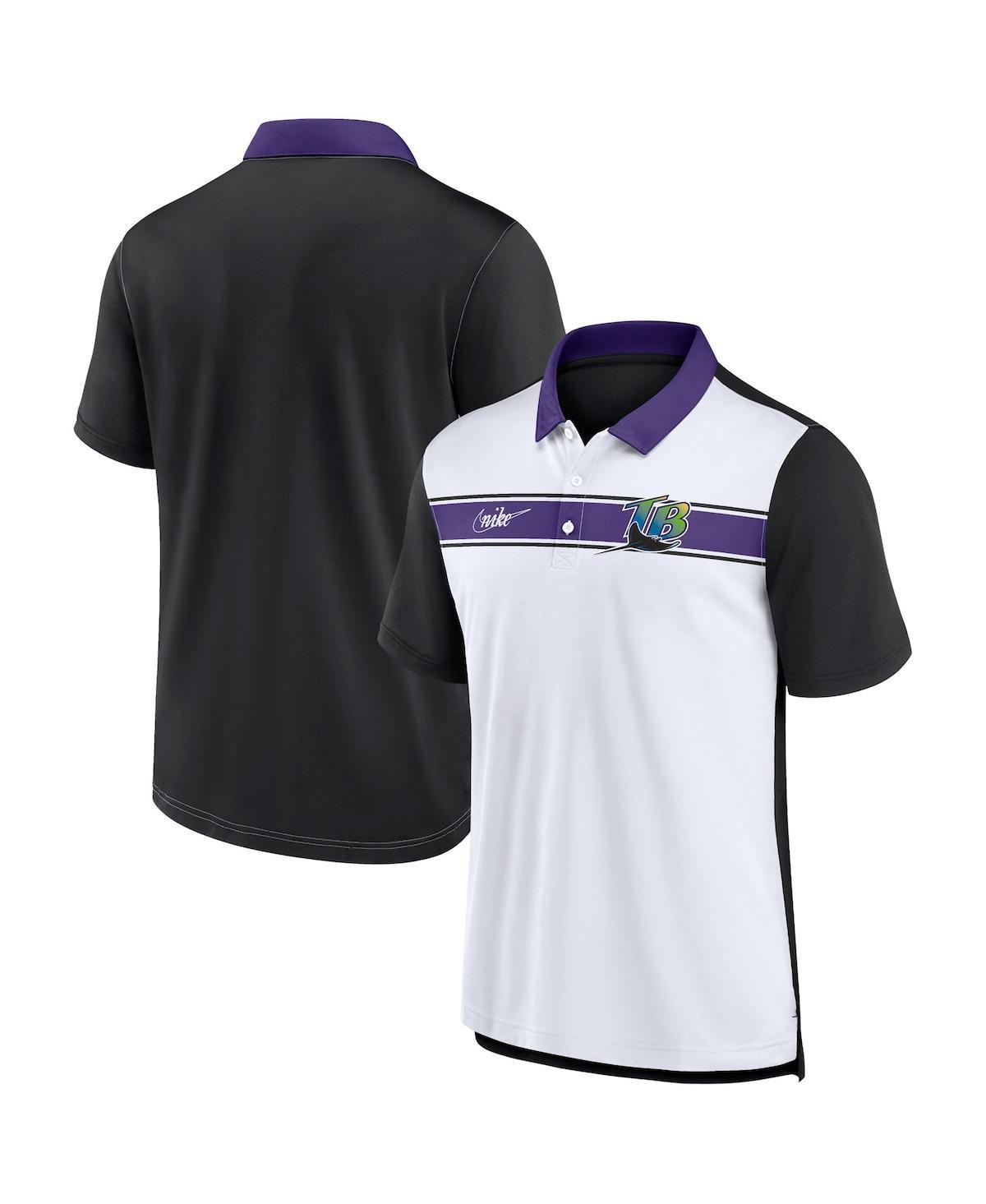 NIKE Men's  White, Black Tampa Bay Rays Rewind Stripe Polo Shirt In White,black Product Image