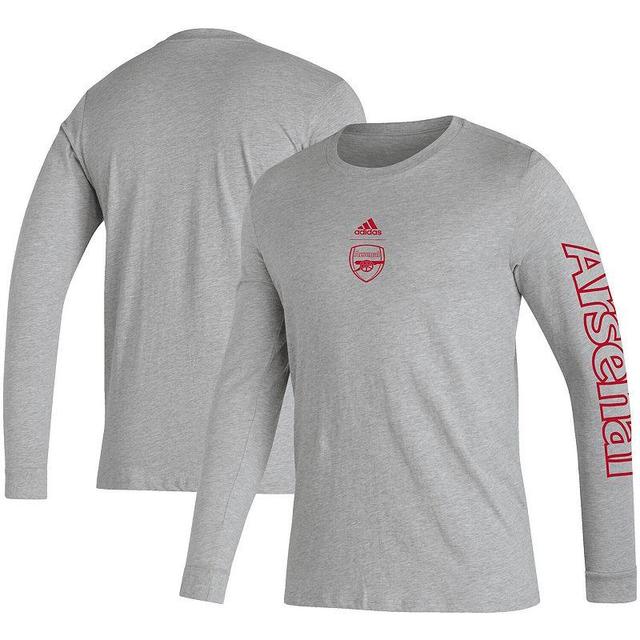 Mens adidas Heather Gray Arsenal Team Crest Long Sleeve T-Shirt Product Image