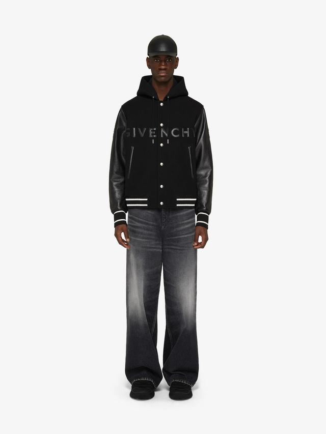 GIVENCHY hooded varsity jacket in wool and leather Product Image