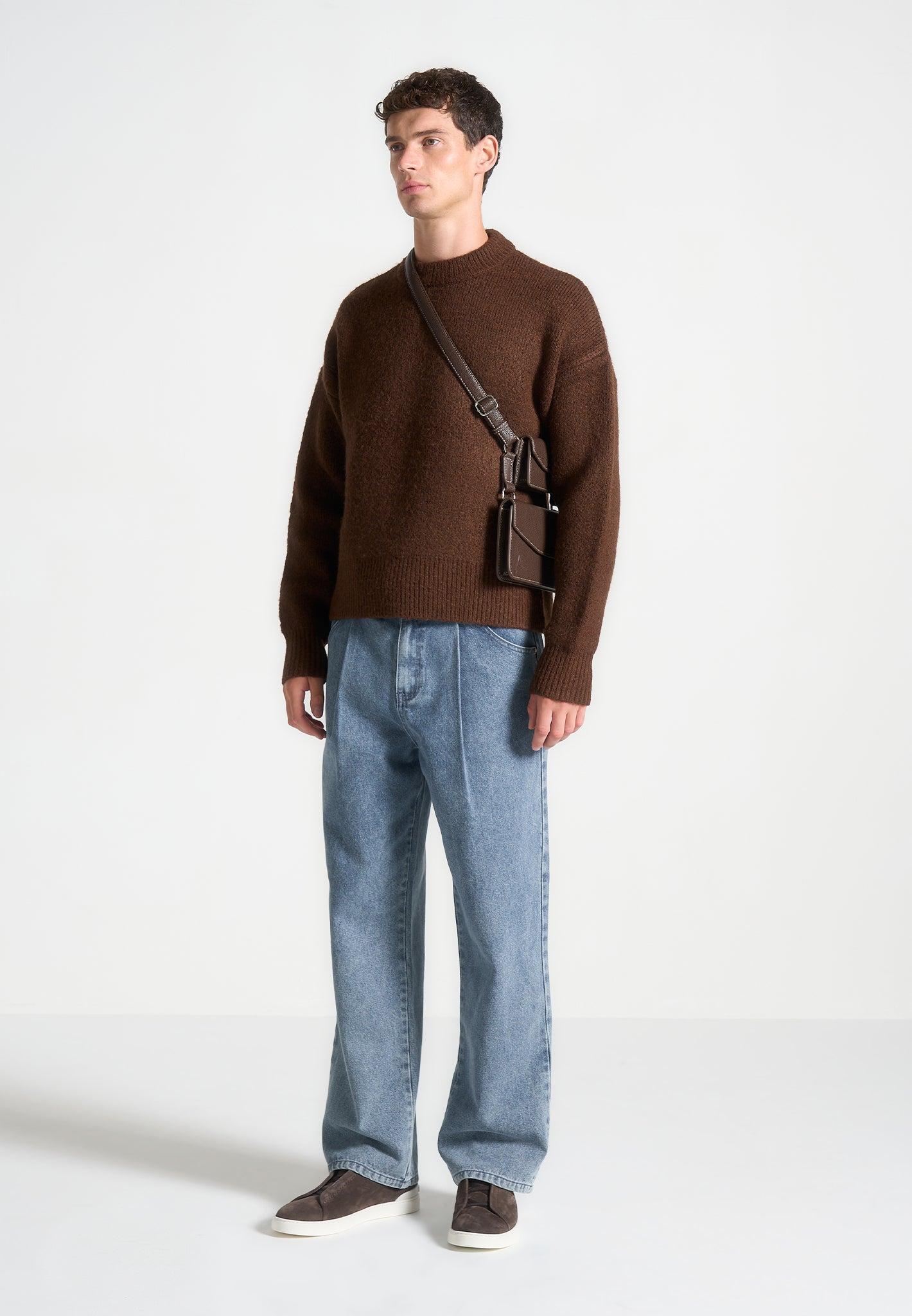 Brushed Wool Knit Jumper - Brown Male Product Image