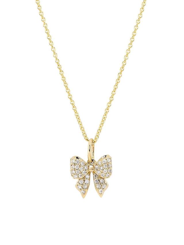 Womens 14K Yellow Gold & 0.13 TCW Diamond Bow Pendant Necklace Product Image