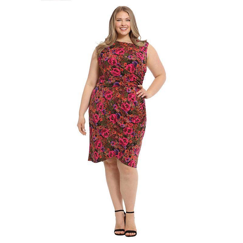 Plus Size London Times Asymmetrical Sheath Dress, Womens Pink Team Product Image