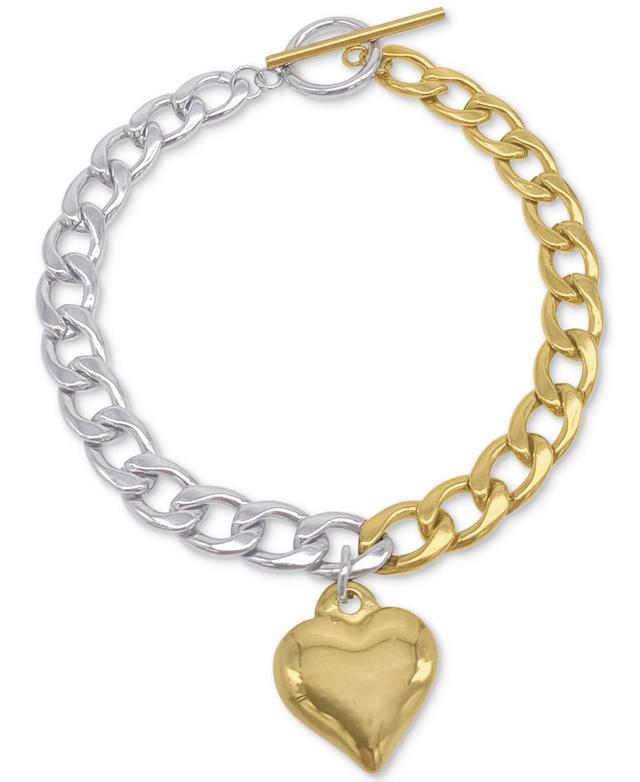 Adornia Rhodium-Plated & 14k Gold-Plated Heart Charm Link Bracelet Product Image