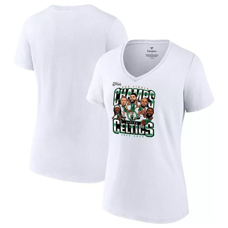 Womens Fanatics Boston Celtics 2024 NBA Finals Champions Pull Up Jumper Caricature V-Neck T-Shirt Product Image