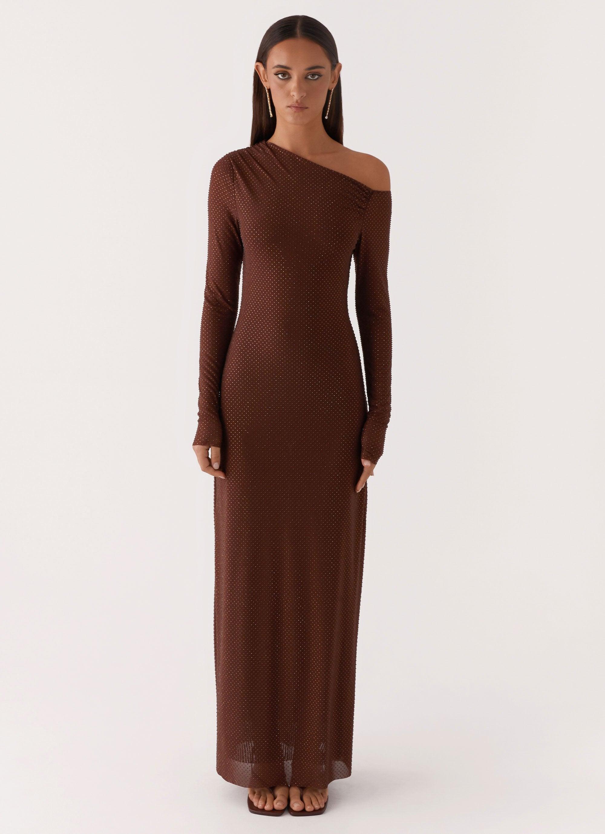 Oriana Sequin Maxi Dress - Chocolate Product Image