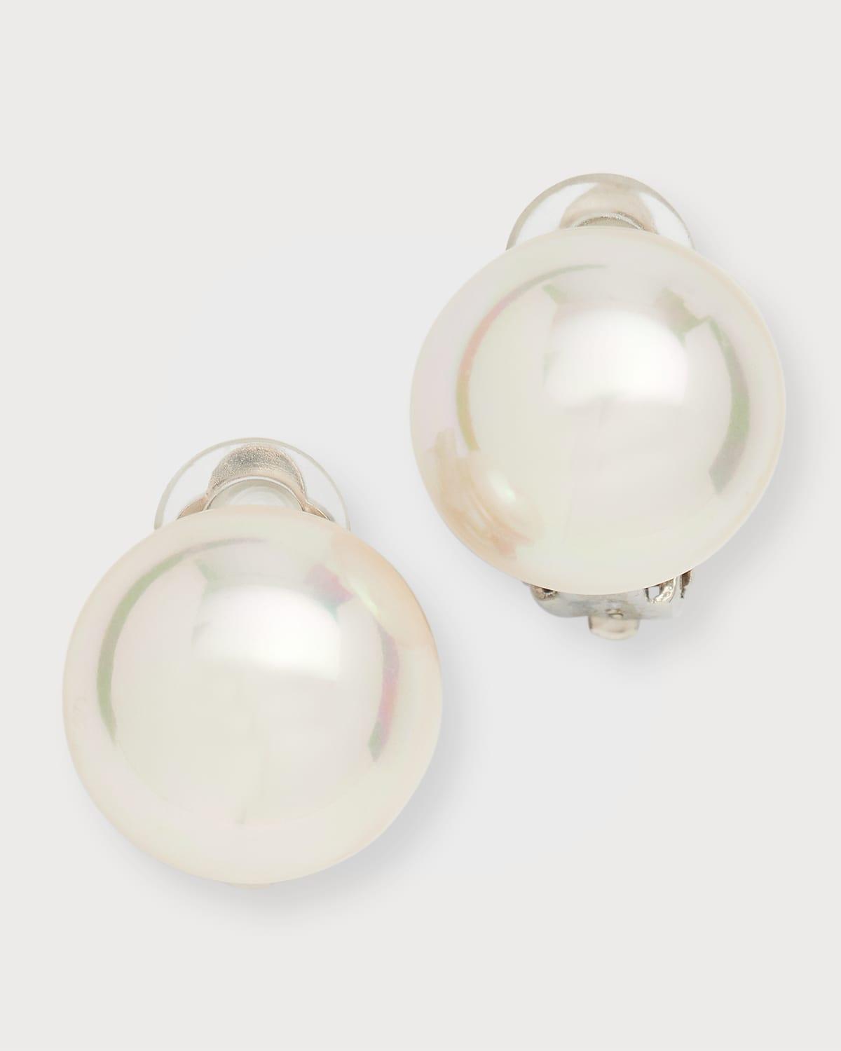 Womens Mabe Rhodium-Plate & Faux Pearl Large Dome Clip-On Earrings - Pearl - Pearl - Size Large Product Image