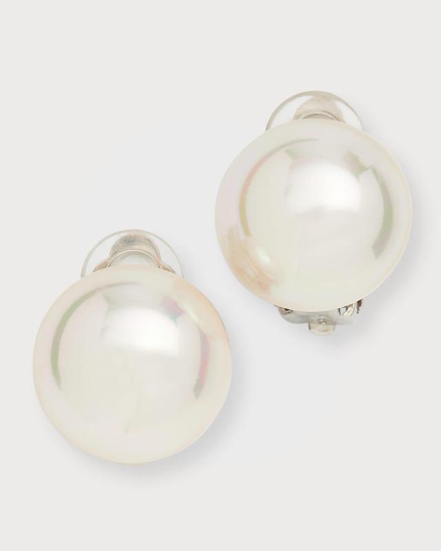 Womens Mabe Rhodium-Plate & Faux Pearl Large Dome Clip-On Earrings Product Image