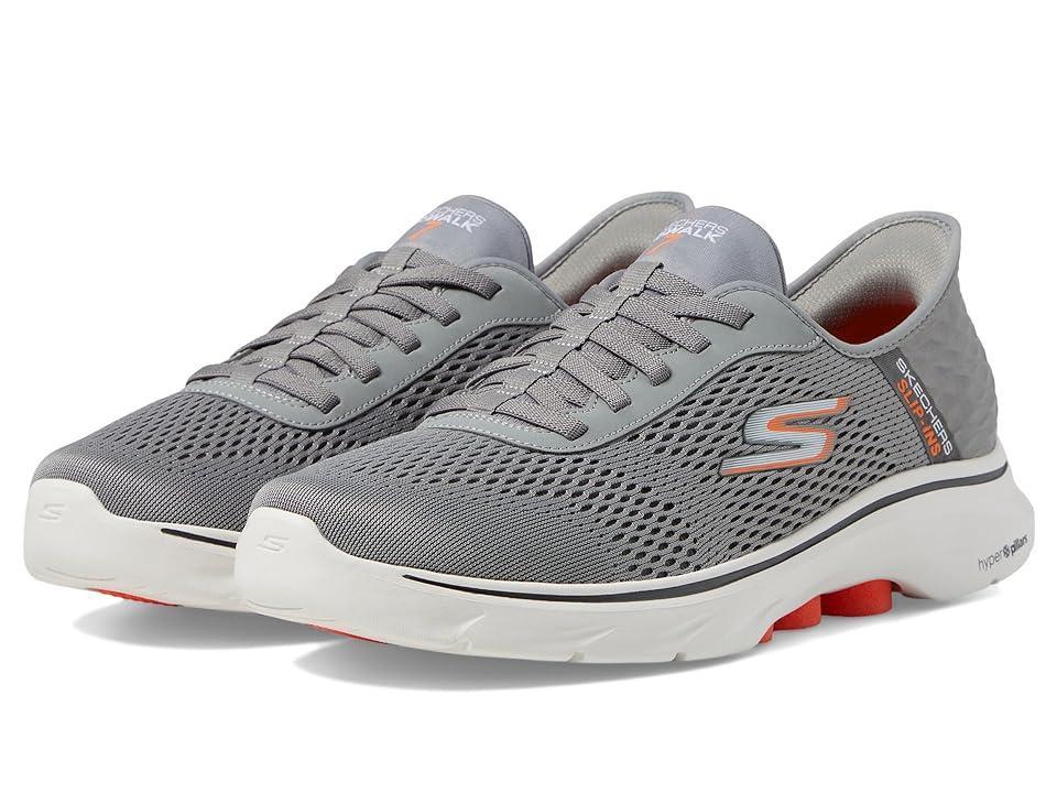 SKECHERS Performance Go Walk 7 - Free Hand 2 Hands Free Slip-Ins (Grey/Orange) Men's Lace-up Boots Product Image