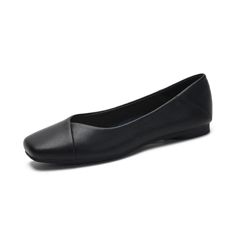 Faux Leather Square Toe Flats Product Image