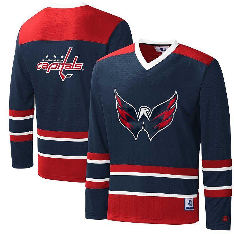 Mens Starter /Red Washington Capitals Cross Check Jersey V-Neck Long Sleeve T-Shirt Blue Product Image