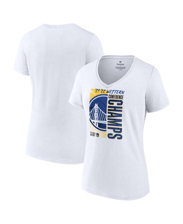 Womens Fanatics White Golden State Warriors 2022 Western Conference Champions Plus Size Locker Room V-Neck T-shirt Product Image