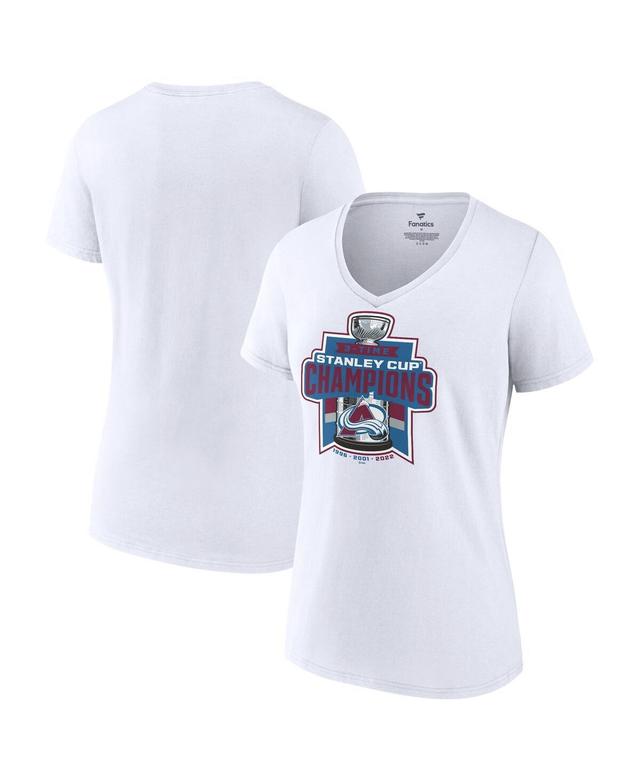 Womens Fanatics White Colorado Avalanche 3-Time Stanley Cup Champions V-Neck T-shirt Product Image