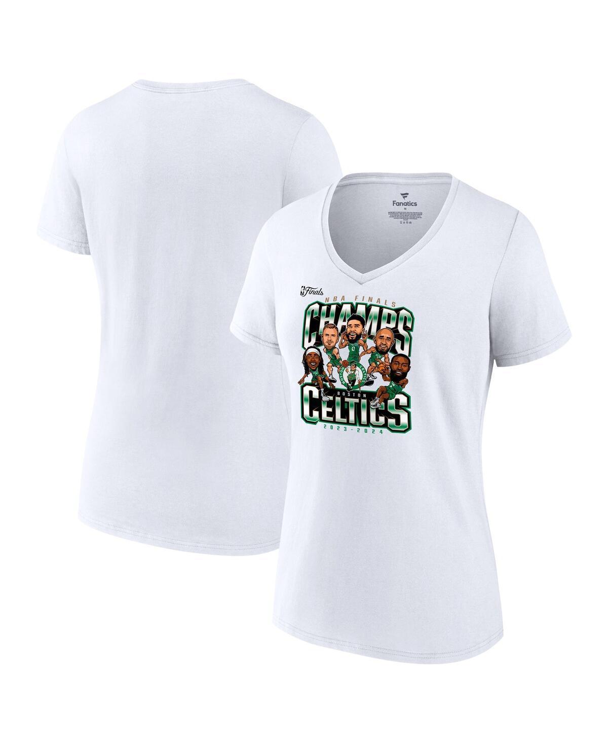 Fanatics Womens White Boston Celtics 2024 Nba Finals Champions Pull Up Jumper Caricature V-Neck T-Shirt Product Image