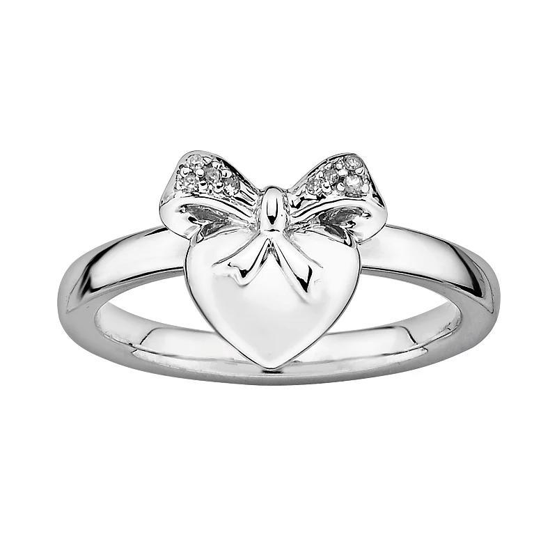 Stacks & Stones Sterling Silver Diamond Accent Heart & Bow Stack Ring, Womens Product Image