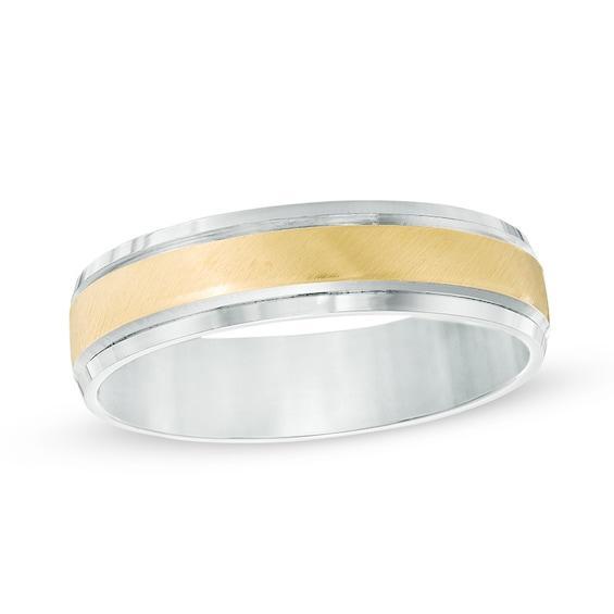 Men's 5.0mm Bevel Edge Wedding Band in 10K Two-Tone Gold Product Image