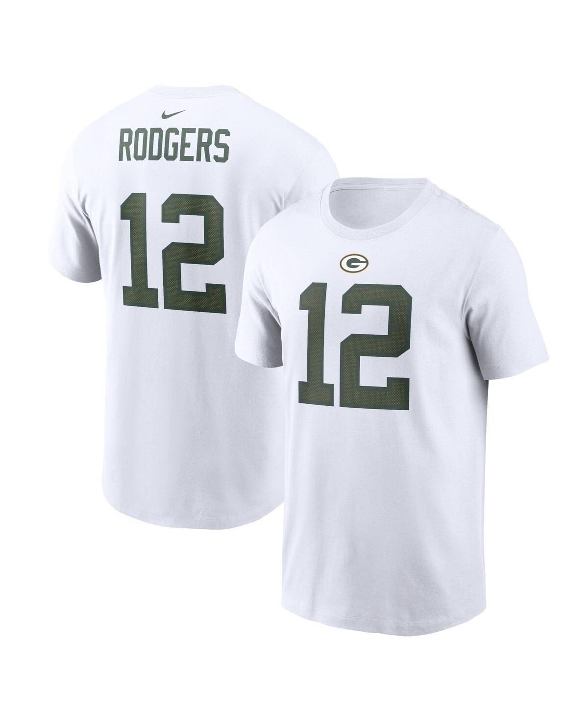 Mens Nike Aaron Rodgers White Green Bay Packers Player Name and Number T-shirt Product Image