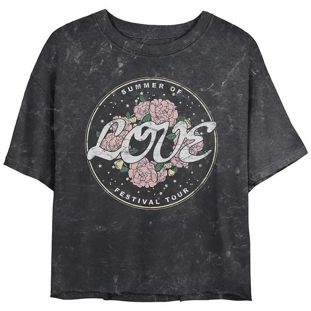 Juniors Summer Of Love Festival Tour Stamp Cropped Graphic Tee, Womens Product Image