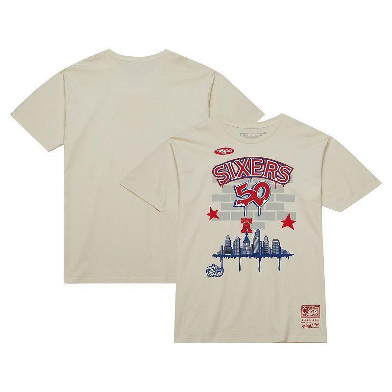 Mens Mitchell & Ness x Tats Cru Cream Philadelphia 76ers Hardwood Classics City T-Shirt Product Image