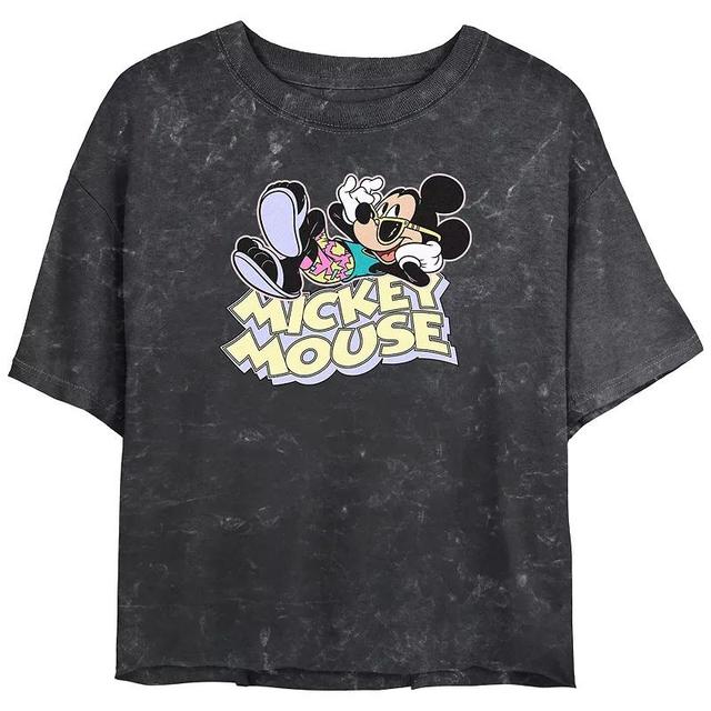 Disneys Mickey Mouse Vacay Mickey Mineral Wash Juniors Cropped Graphic Tee, Womens Product Image