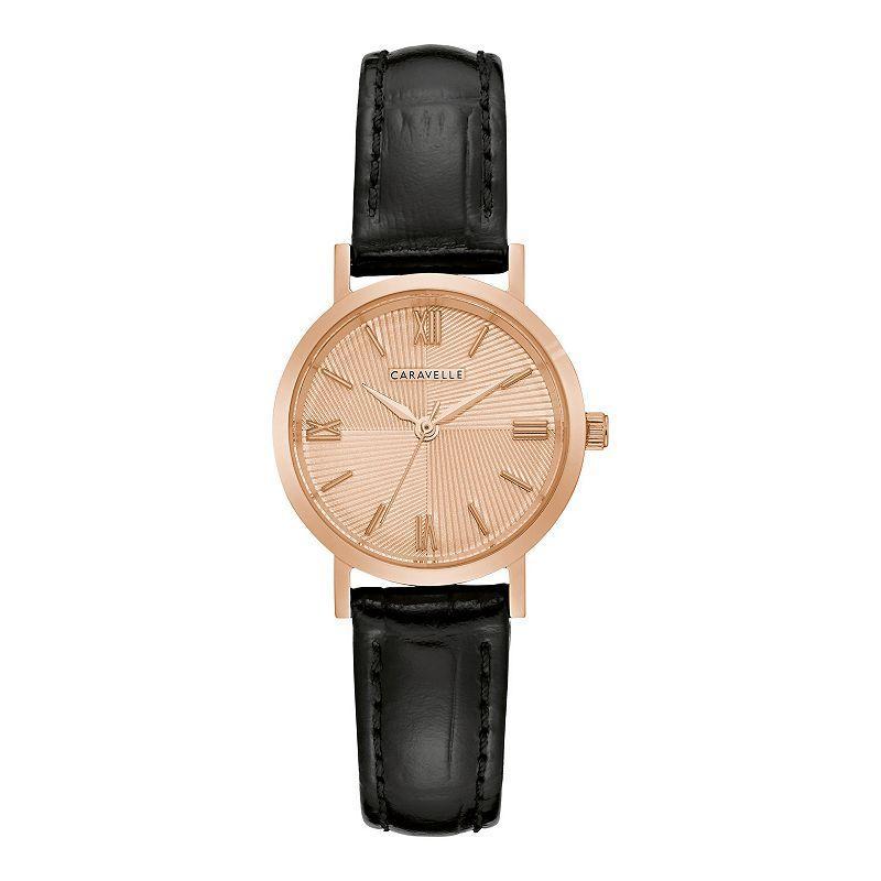 Caravelle by Bulova Womens Rose-Tone Stainless Steel Black Leather Strap Watch - 44L259 Product Image