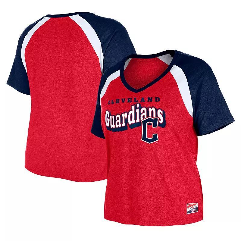 Womens New Era Red Cleveland Guardians Plus Size Raglan V-Neck T-Shirt Product Image