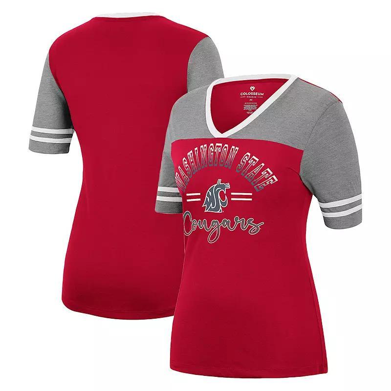 Womens Colosseum Crimson/Heathered Gray Washington State Cougars There You Are V-Neck T-Shirt Product Image