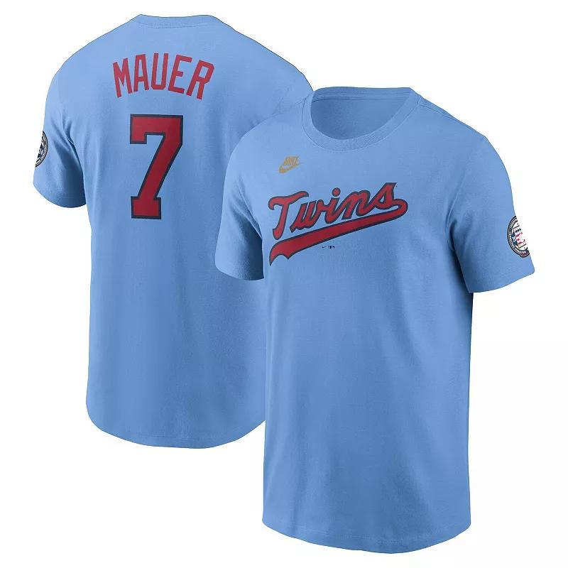 Mens Nike Joe Mauer Blue Minnesota Twins 2024 Baseball Hall of Fame Name & Number T-Shirt Product Image