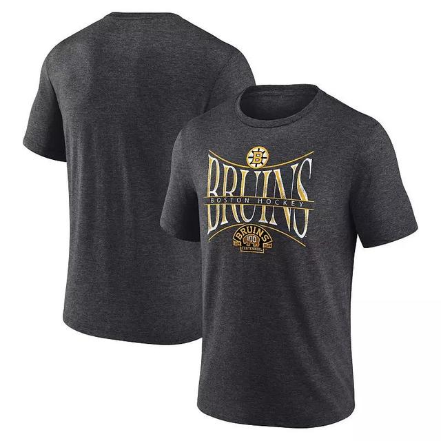 Mens Fanatics Heather Charcoal Distressed Boston Bruins Centennial Hockey Tri-Blend T-shirt Product Image