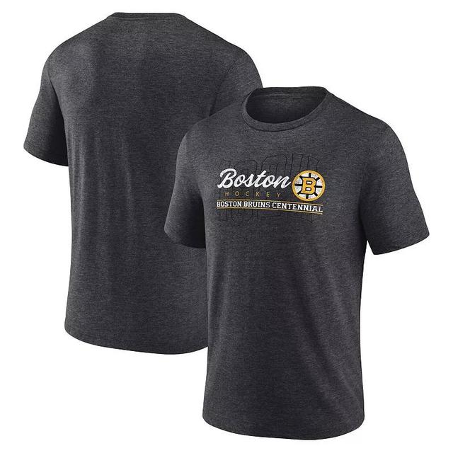 Mens Fanatics Heather Charcoal Distressed Boston Bruins Centennial Hockey Tri-Blend T-shirt Product Image