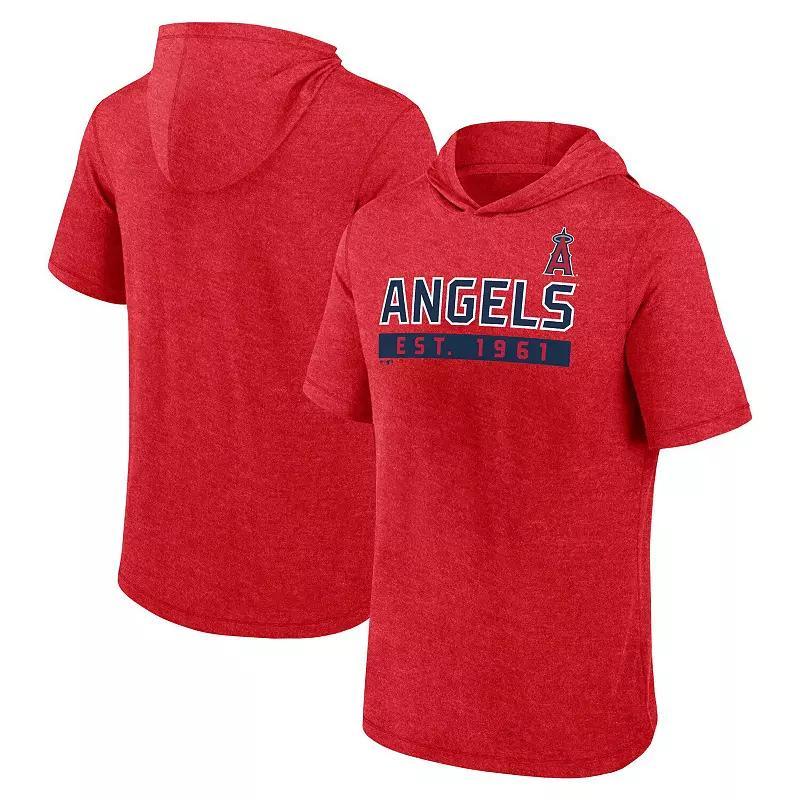 Mens Fanatics Heather Los Angeles Angels Push Short Sleeve Pullover Hoodie Product Image