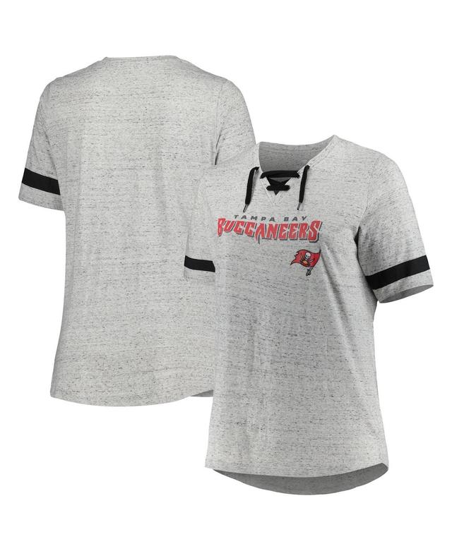 Womens Heather Gray Tampa Bay Buccaneers Plus Size Lace-Up V-Neck T-Shirt Product Image