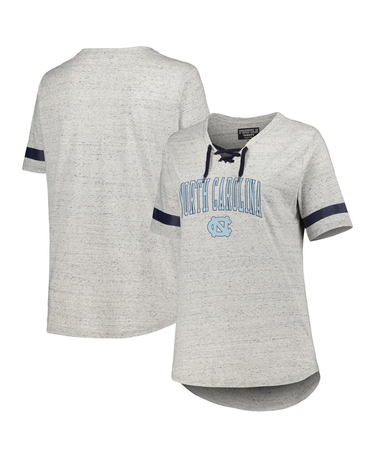 Womens Heather Gray North Carolina Tar Heels Plus Size Lace-Up T-Shirt Product Image