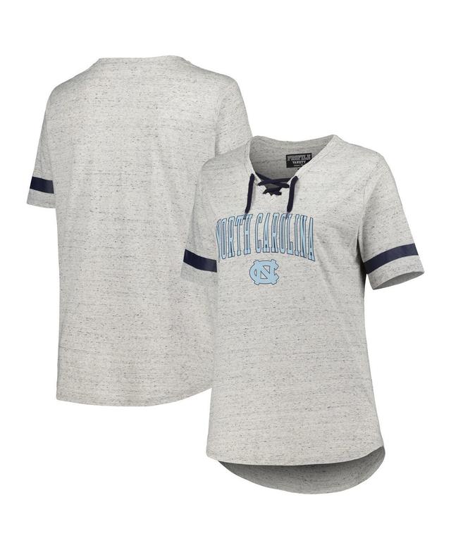 Womens Heather Gray North Carolina Tar Heels Plus Size Lace-Up T-Shirt Product Image