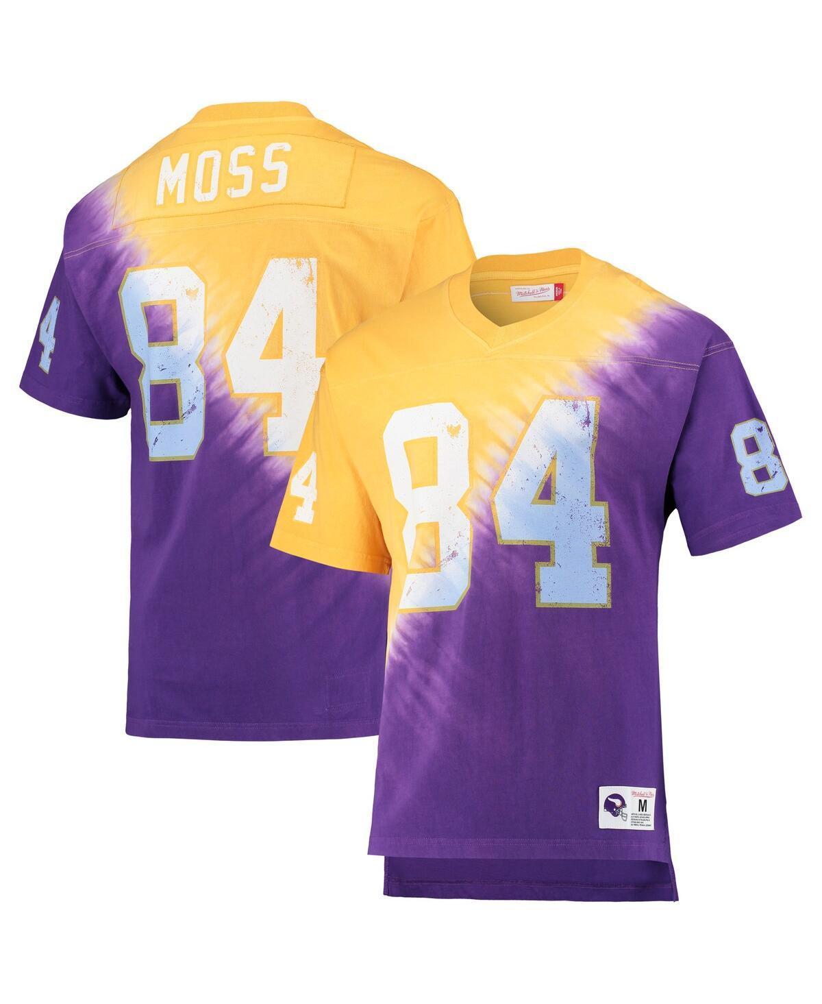 Mens Mitchell & Ness Randy Moss Gold Minnesota Vikings Retired Player Name and Number Diagonal Tie-Dye V-Neck T-shirt - Gold Product Image