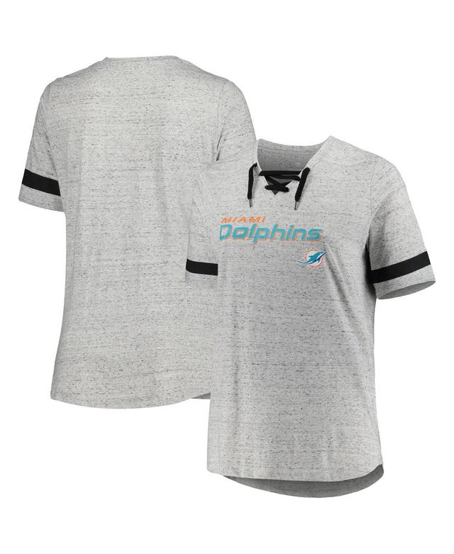 Womens Heather Gray Miami Dolphins Plus Size Lace-Up V-Neck T-Shirt Product Image