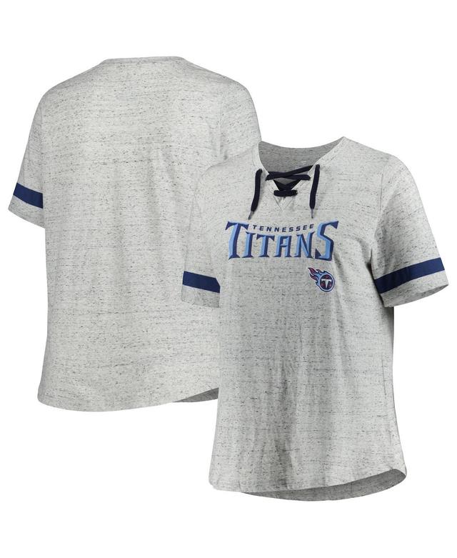 Womens Heather Gray Tennessee Titans Plus Size Lace-Up V-Neck T-shirt Product Image