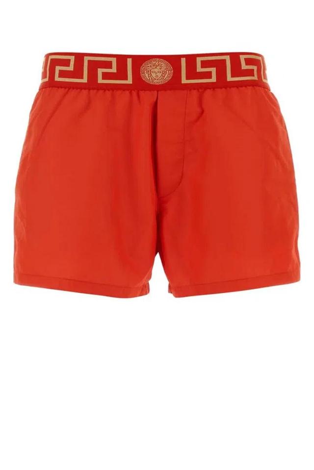 Greca Border Elasticated Waistband Swim Shorts In Red Product Image