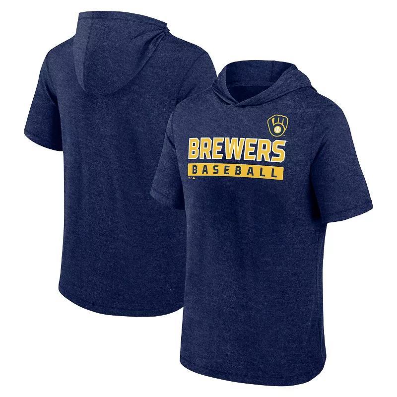 Mens Profile Milwaukee Brewers Big & Tall Short Sleeve Pullover Hoodie Blue Product Image