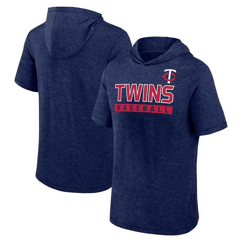 Mens Fanatics Heather Minnesota Twins Push Short Sleeve Pullover Hoodie Blue Product Image